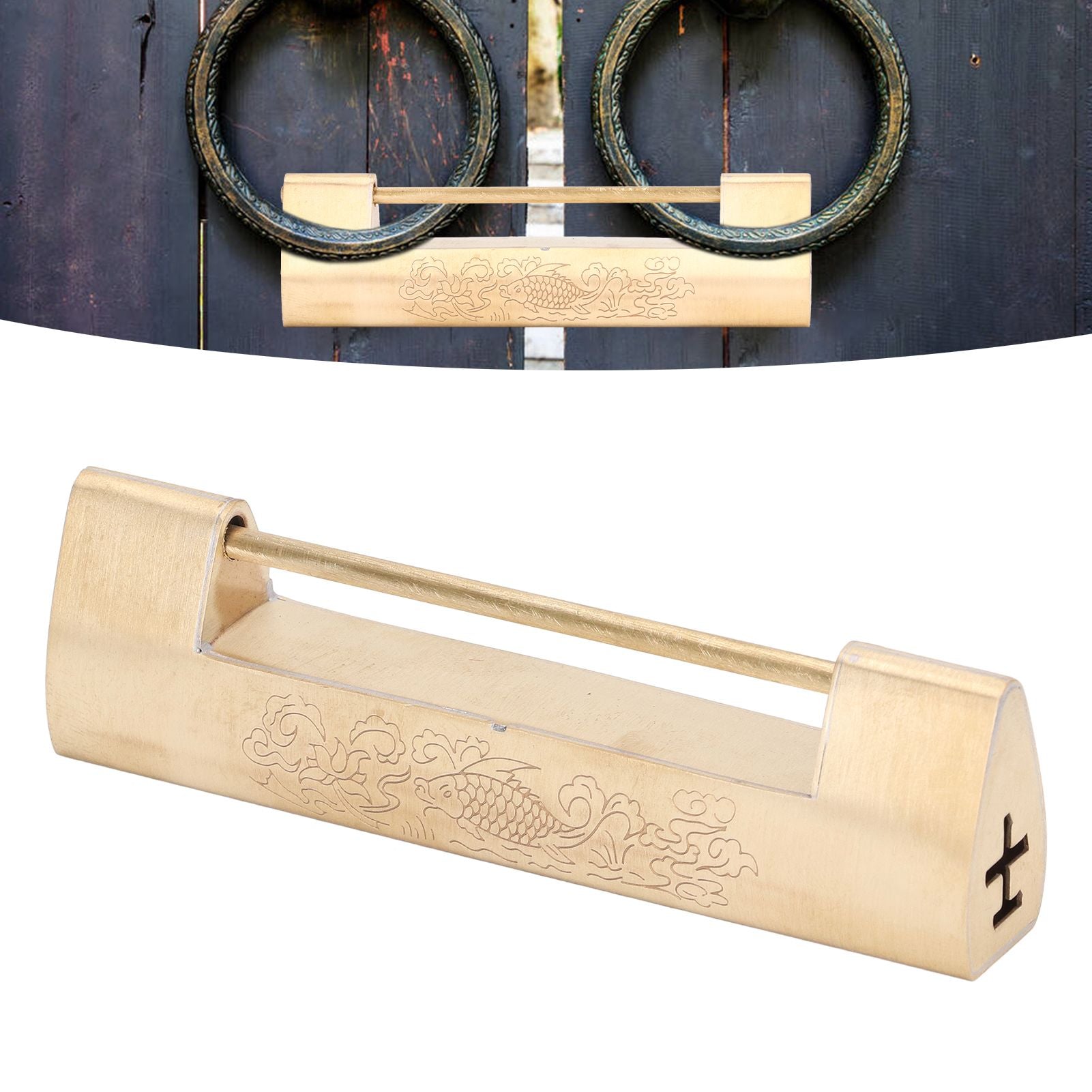 Brass Antique Padlock 8cm Spacing Delicate Chinese Old Style Jewelry Box Padlock with Key V1294-YM0523-3114220007811