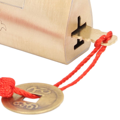 Brass Antique Padlock 8cm Spacing Delicate Chinese Old Style Jewelry Box Padlock with Key V1294-YM0523-3114220007811