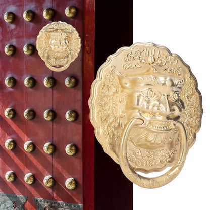 Door Knocker Brass Material Bronze Collision Resistance Chinese Animal Head Pull Ring for Wooden Door V1294-YM0523-3114220008611