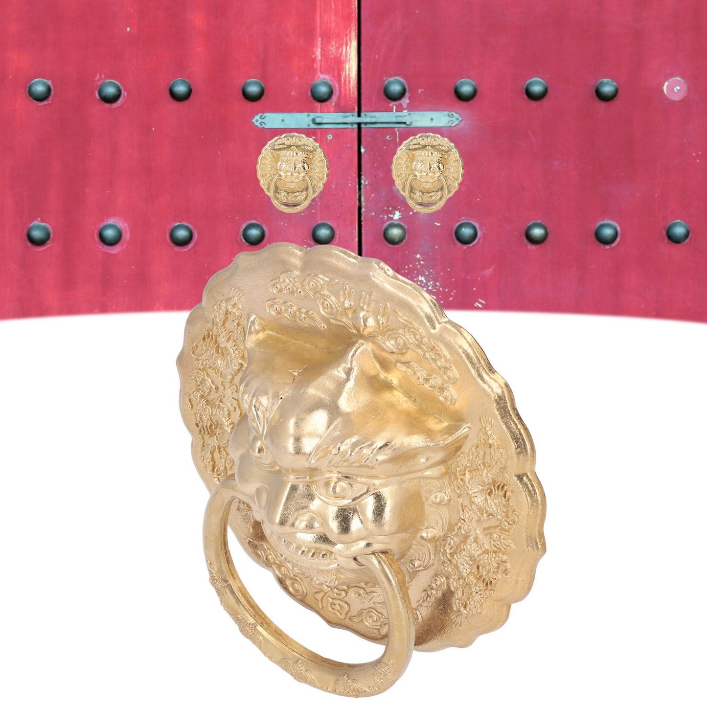 Door Knocker Brass Material Bronze Collision Resistance Chinese Animal Head Pull Ring for Wooden Door V1294-YM0523-3114220008611