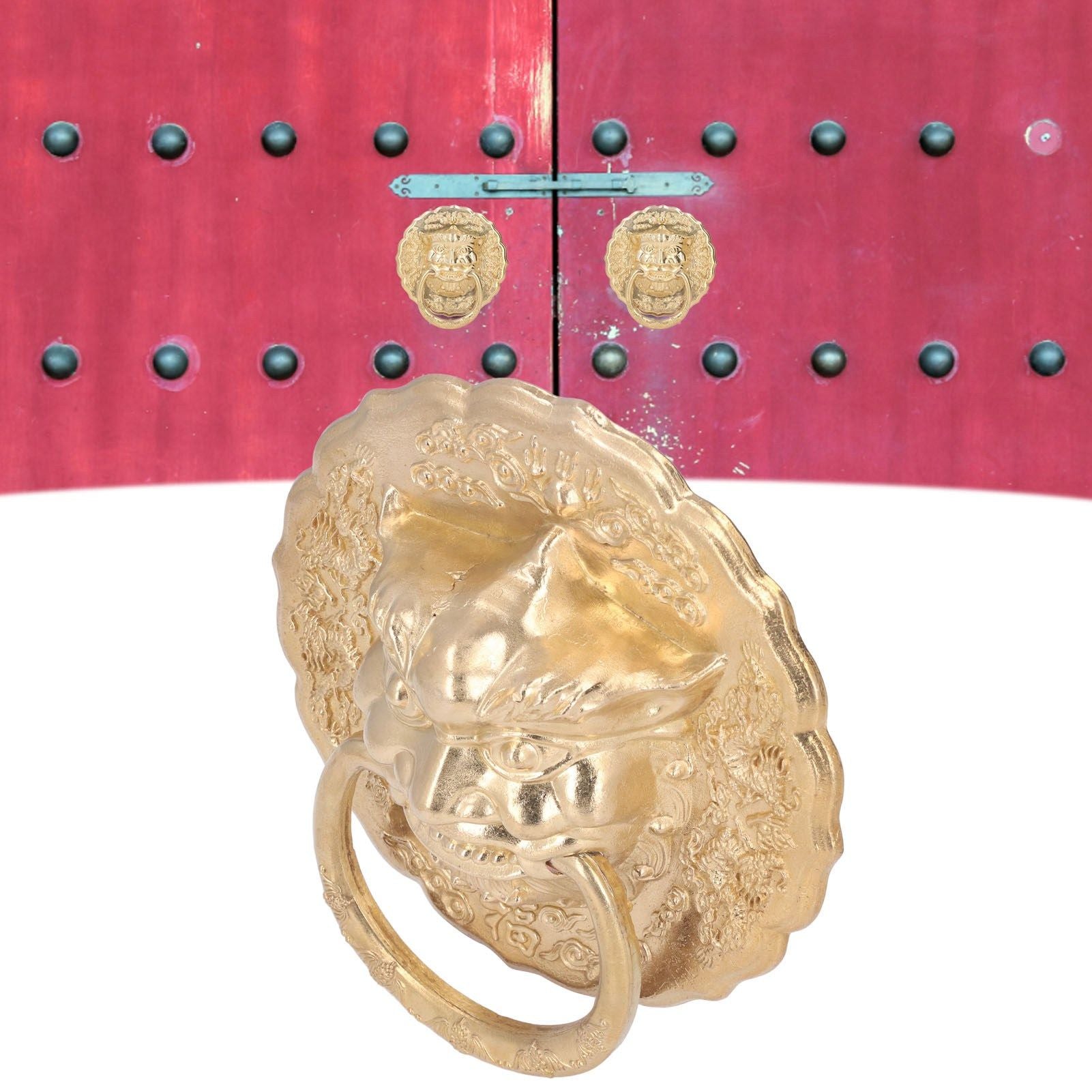 Door Knocker Brass Material Bronze Collision Resistance Chinese Animal Head Pull Ring for Wooden Door V1294-YM0523-3114220008611