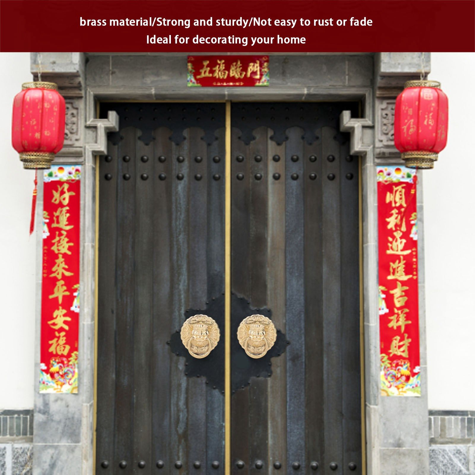 Door Knocker Brass Material Bronze Collision Resistance Chinese Animal Head Pull Ring for Wooden Door V1294-YM0523-3114220008611