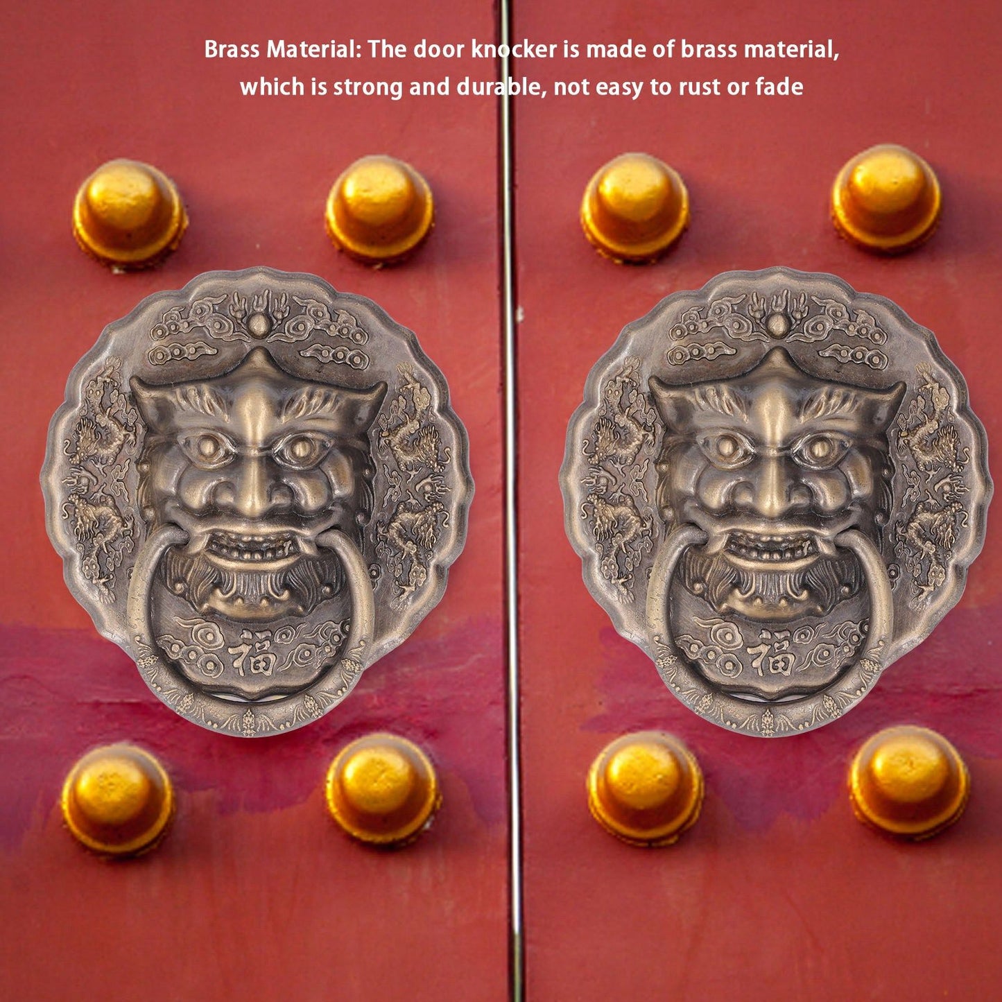 Door Knocker Brass Material 2 Sided Installation Heavy Duty Pull Bronze Chinese Antique Door Pull Ring for V1294-YM0523-3114220008811
