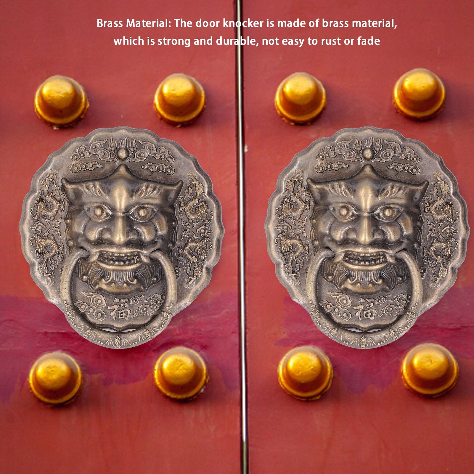 Door Knocker Brass Material 2 Sided Installation Heavy Duty Pull Bronze Chinese Antique Door Pull Ring for V1294-YM0523-3114220008811