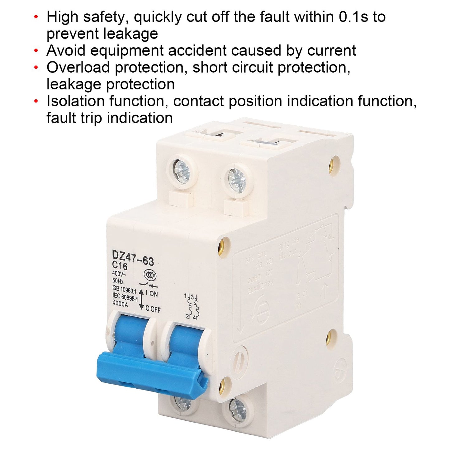 2P Miniature Circuit Breaker Multiple Protection Functions High Safety 16A 220V Circuit Leakage Breaker for V1294-YM0523-3114220011311