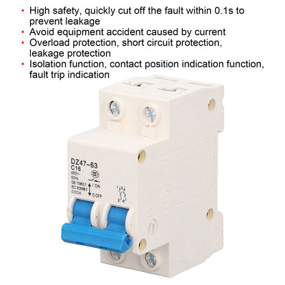 2P Miniature Circuit Breaker Multiple Protection Functions High Safety 16A 220V Circuit Leakage Breaker for V1294-YM0523-3114220011311