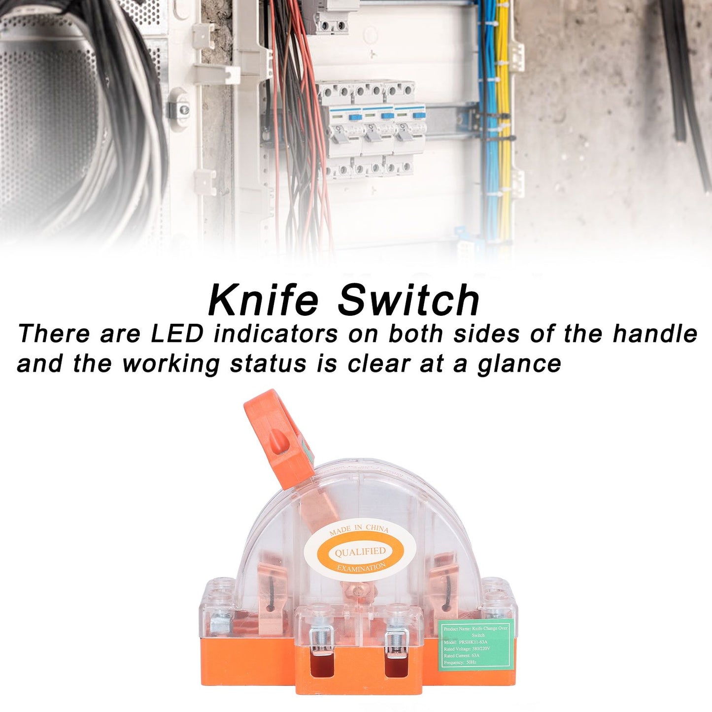 Knife Switch 2P 63A Pure Copper LED Bidirectional Dual Throw with Transparent Shell for Home Appliances AC220V V1294-YM0523-3114220012611