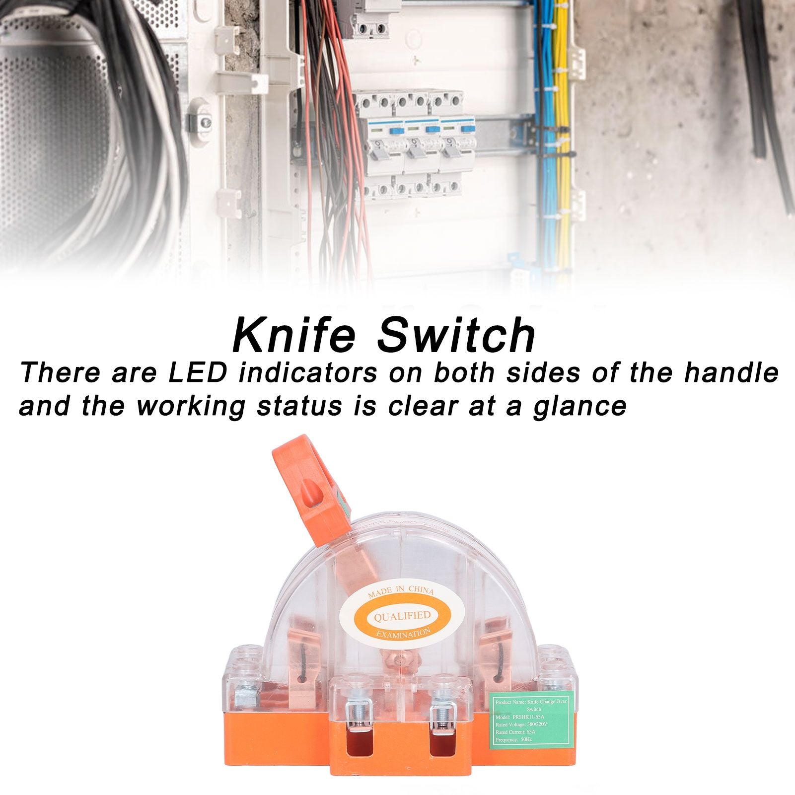 Knife Switch 2P 63A Pure Copper LED Bidirectional Dual Throw with Transparent Shell for Home Appliances AC220V V1294-YM0523-3114220012611