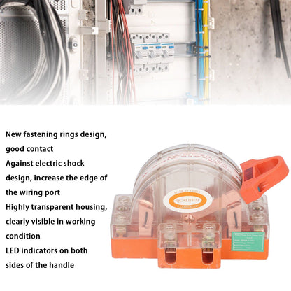 Double Pole Knife Switch Transparent Shell 2P 100A Safety Knife Switch with LED Indicator for Generator Power V1294-YM0523-3114220012711