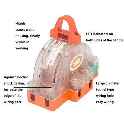 Double Pole Knife Switch Transparent Shell 2P 100A Safety Knife Switch with LED Indicator for Generator Power V1294-YM0523-3114220012711