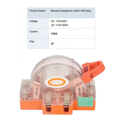 Double Pole Knife Switch Transparent Shell 2P 100A Safety Knife Switch with LED Indicator for Generator Power V1294-YM0523-3114220012711