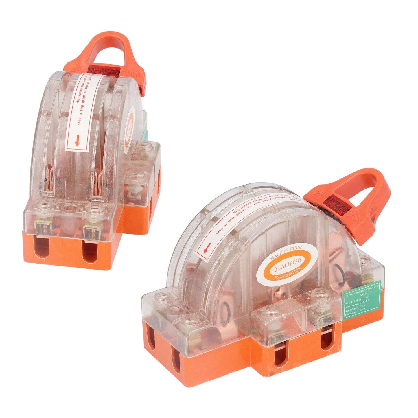 Double Pole Knife Switch Transparent Shell 2P 100A Safety Knife Switch with LED Indicator for Generator Power V1294-YM0523-3114220012711
