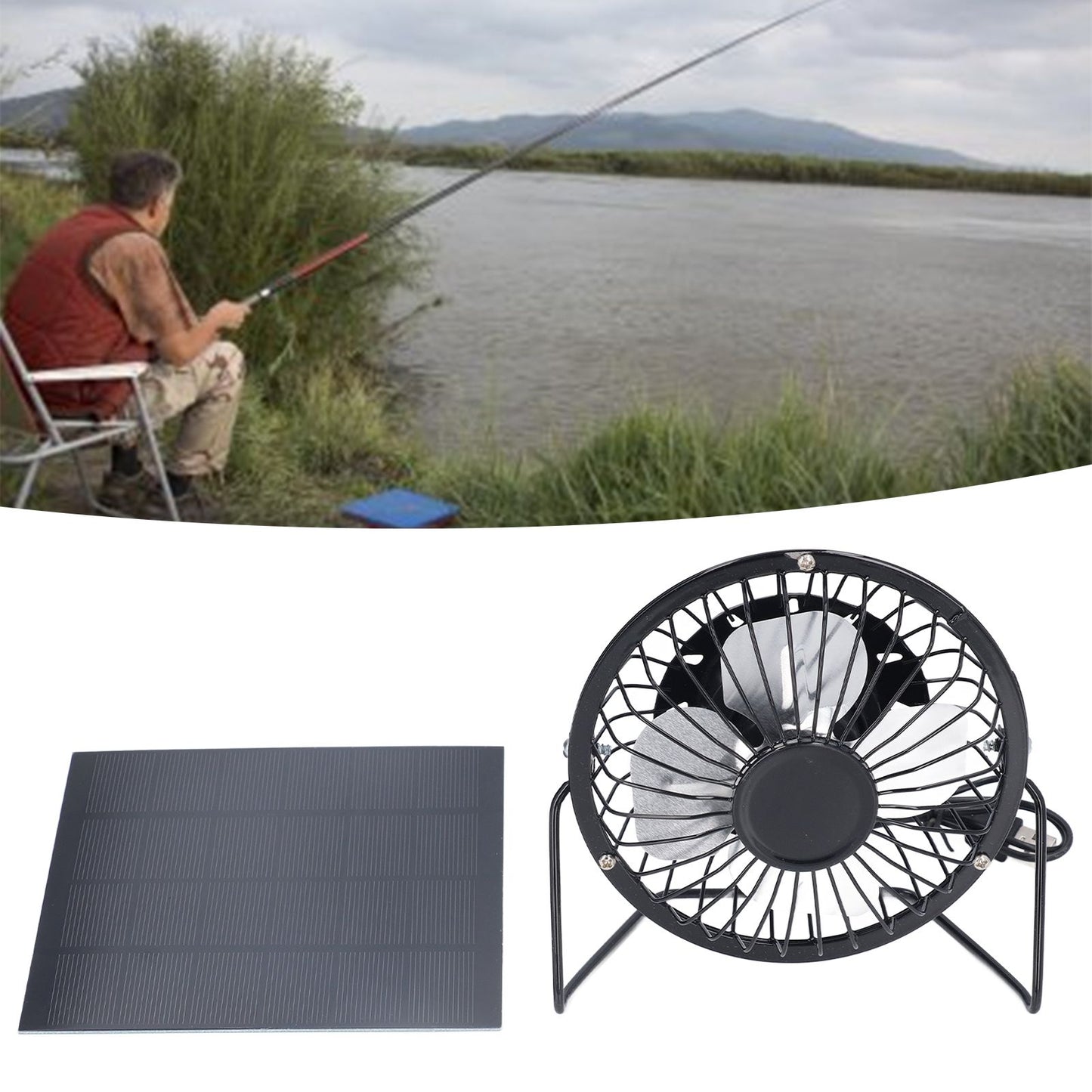 Polysilicon Solar Panel Fan Small Portable USB Solar Powered Fan for Travel Fishing Picnic 3W 6V V1294-YM0523-3114220012811