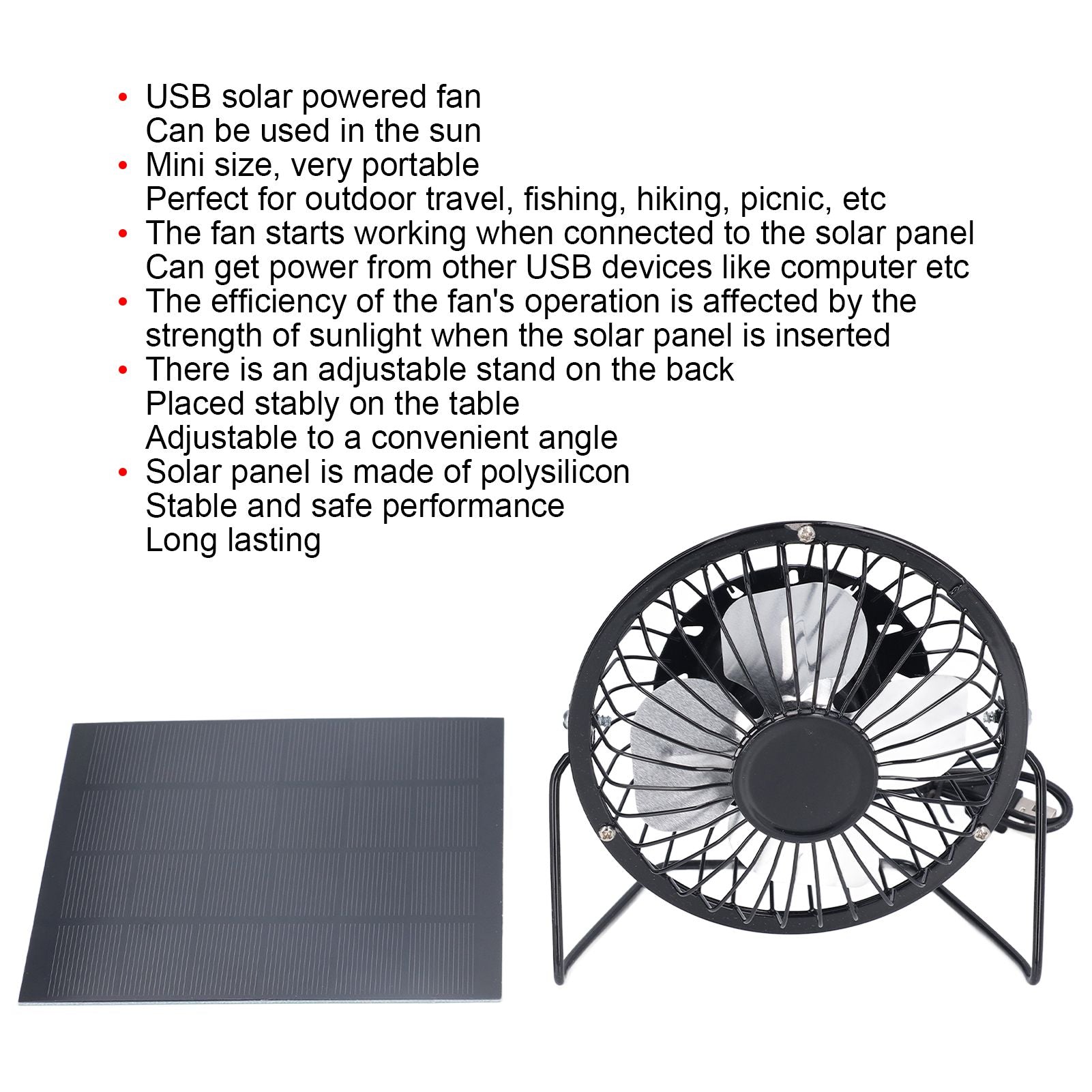 Polysilicon Solar Panel Fan Small Portable USB Solar Powered Fan for Travel Fishing Picnic 3W 6V V1294-YM0523-3114220012811