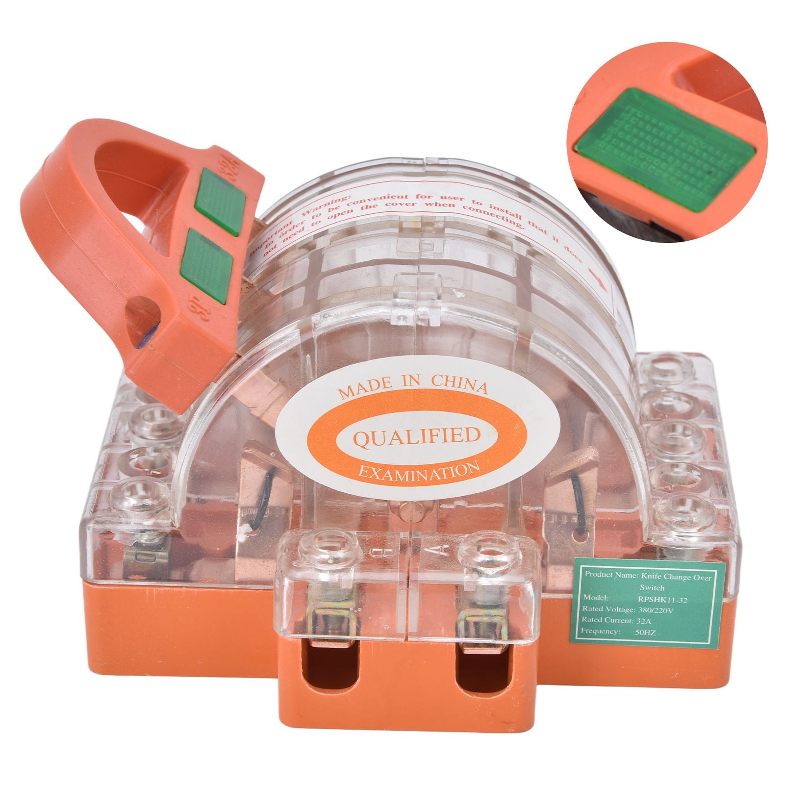 AC 380V 32A 3 Pole Knife Switch with LED Indicator Copper Transparent Shell Double Throw Disconnect Knife V1294-YM0523-3114220012911