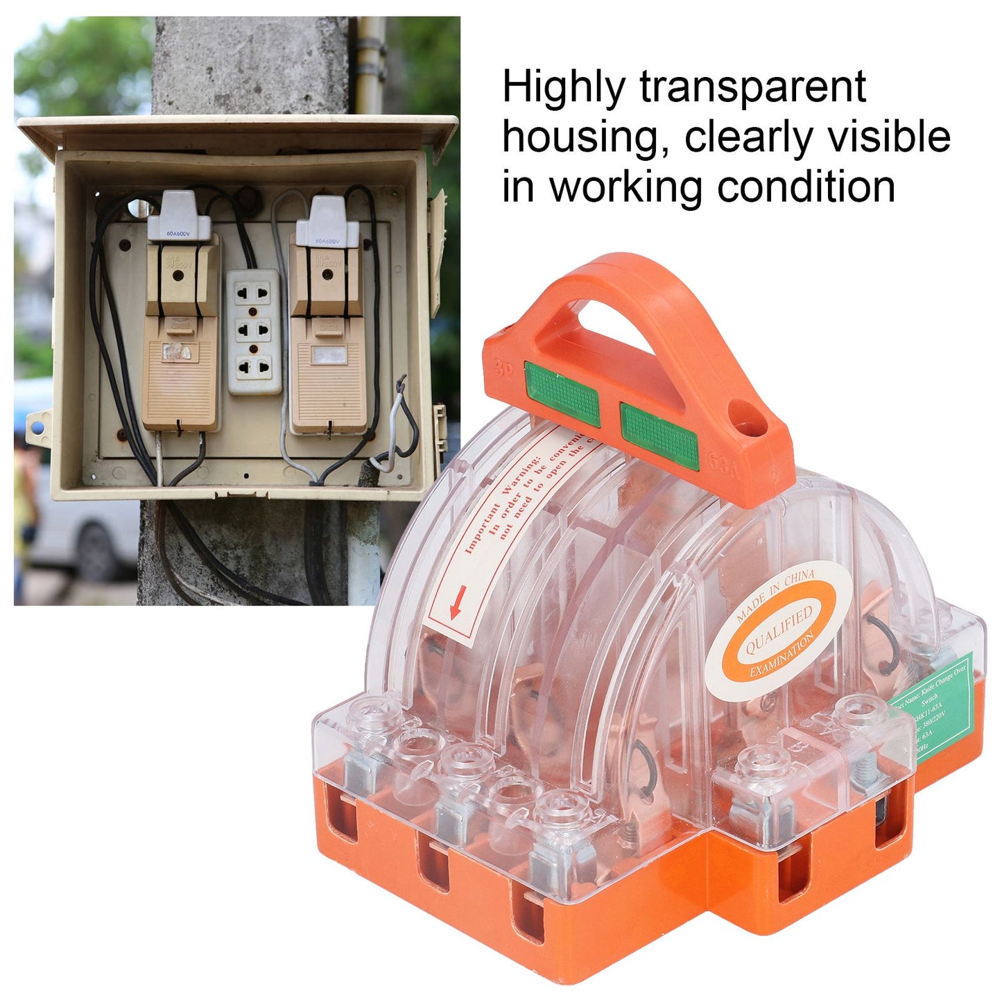 3 Pole Knife Switch Anti Electrical Shock Good Contact 63A AC380V Safety Knife Switch with LED Indicator for V1294-YM0523-3114220013011