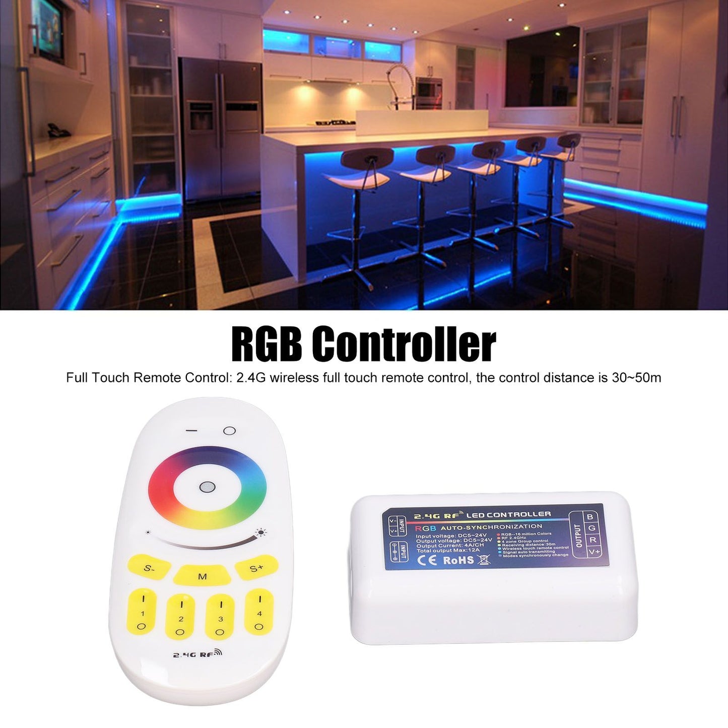 LED Controller DC524V 2.4G Quad Group Touch LED Strip Light Strip RGB Controller Compatible with MILIGHT V1294-YM0523-3114220016211