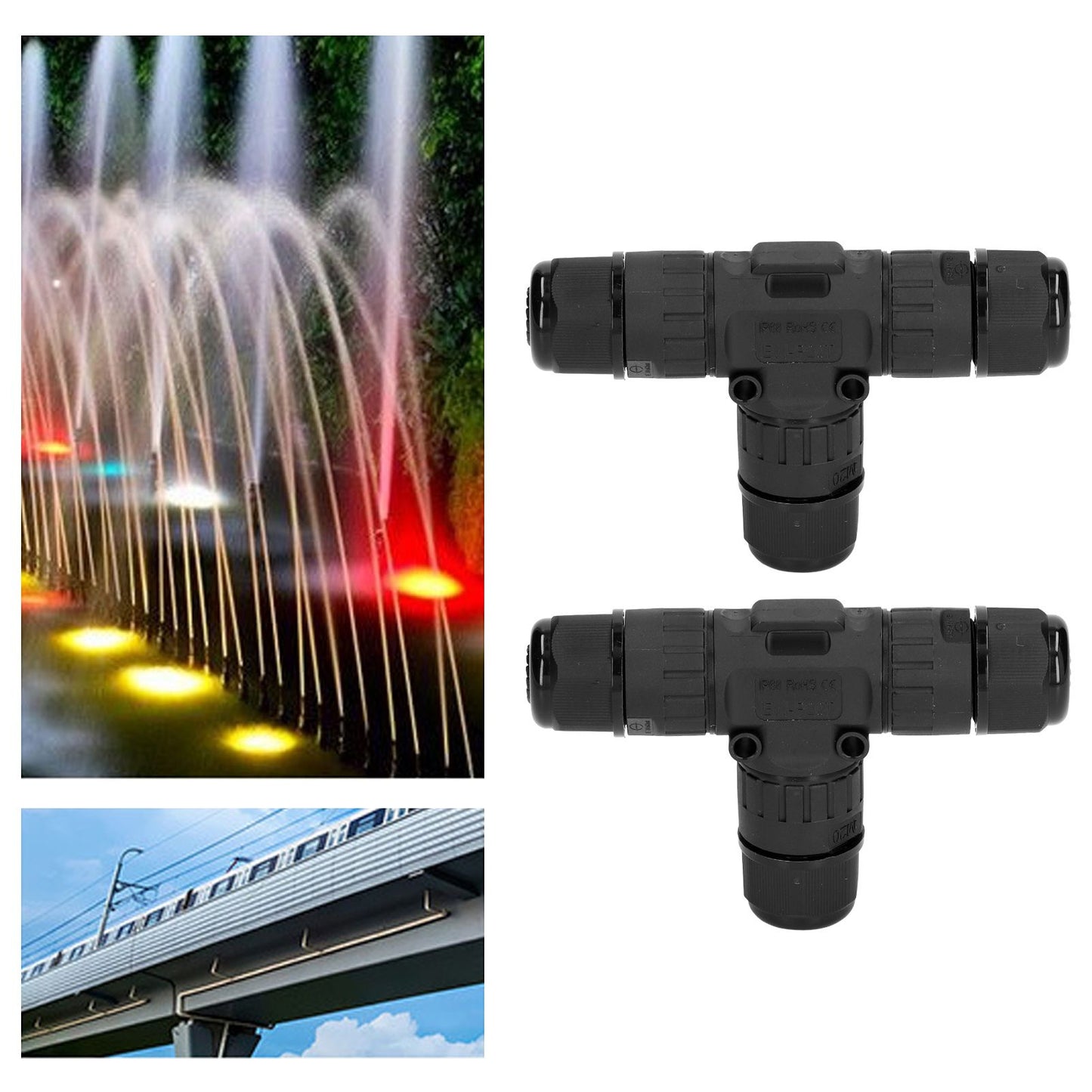 2PCS T Type Tee Junction Box Connector IP68 Waterproof 450V 16A 9-12mm 3 Way Cable Connector V1294-YM0523-3114220019311