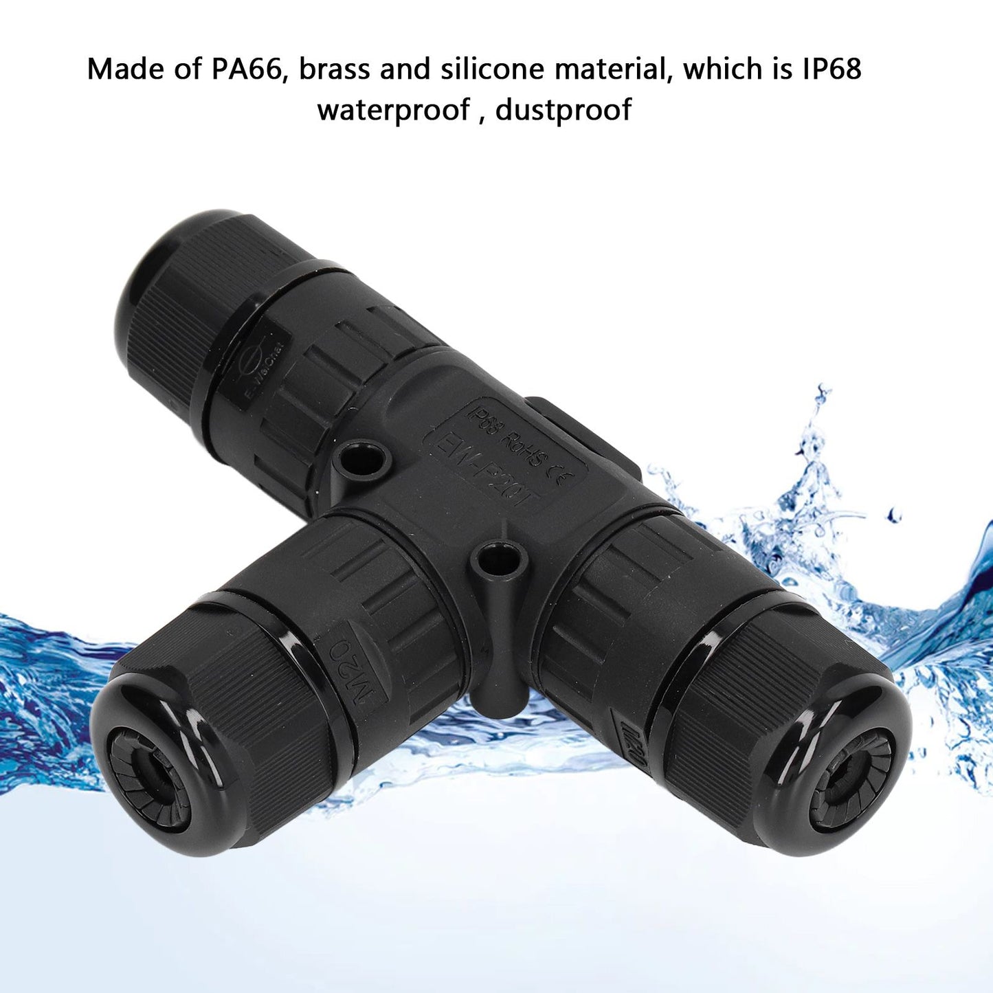 2PCS T Type Tee Junction Box Connector IP68 Waterproof 450V 16A 9-12mm 3 Way Cable Connector V1294-YM0523-3114220019311