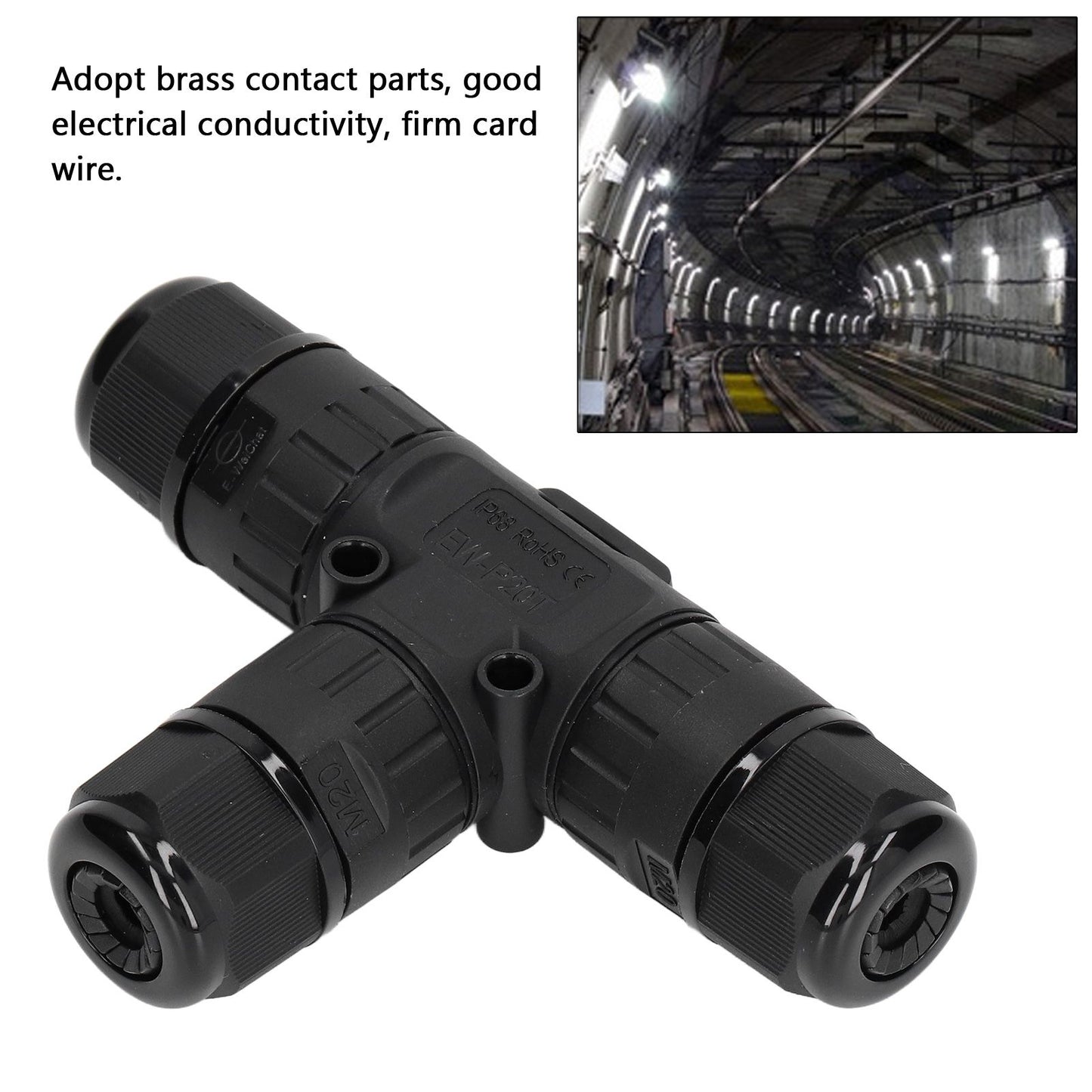 2PCS T Type Tee Junction Box Connector IP68 Waterproof 450V 16A 9-12mm 3 Way Cable Connector V1294-YM0523-3114220019311