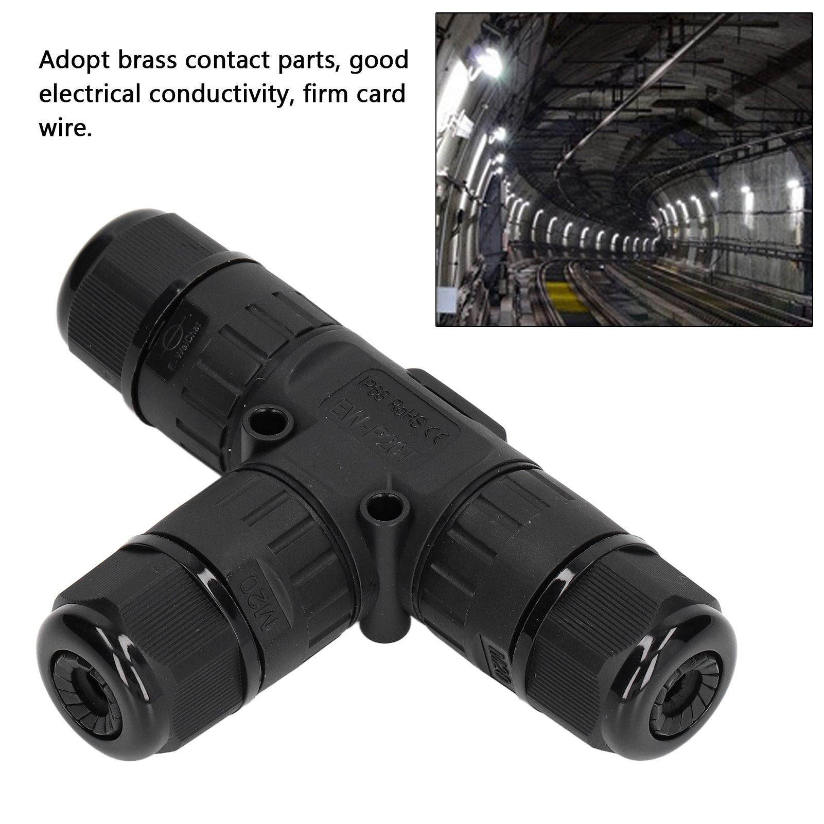 2PCS T Type Tee Junction Box Connector IP68 Waterproof 450V 16A 9-12mm 3 Way Cable Connector V1294-YM0523-3114220019311