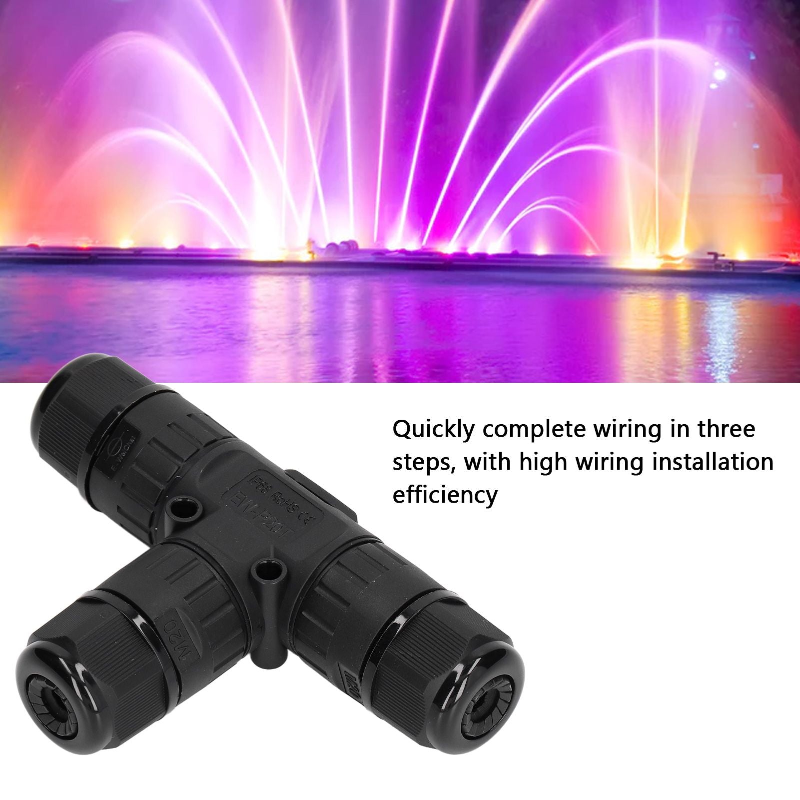 2PCS T Type Tee Junction Box Connector IP68 Waterproof 450V 16A 9-12mm 3 Way Cable Connector V1294-YM0523-3114220019311