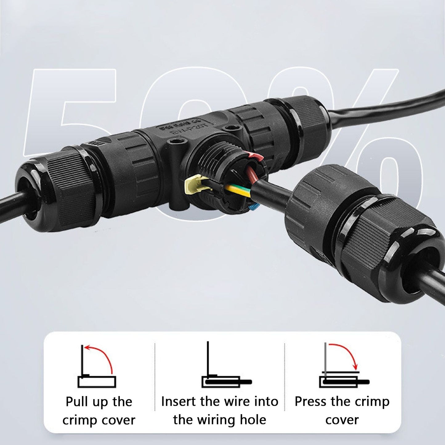 2PCS T Type Tee Junction Box Connector IP68 Waterproof 450V 16A 9-12mm 3 Way Cable Connector V1294-YM0523-3114220019311