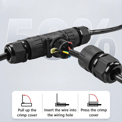 2PCS T Type Tee Junction Box Connector IP68 Waterproof 450V 16A 9-12mm 3 Way Cable Connector V1294-YM0523-3114220019311