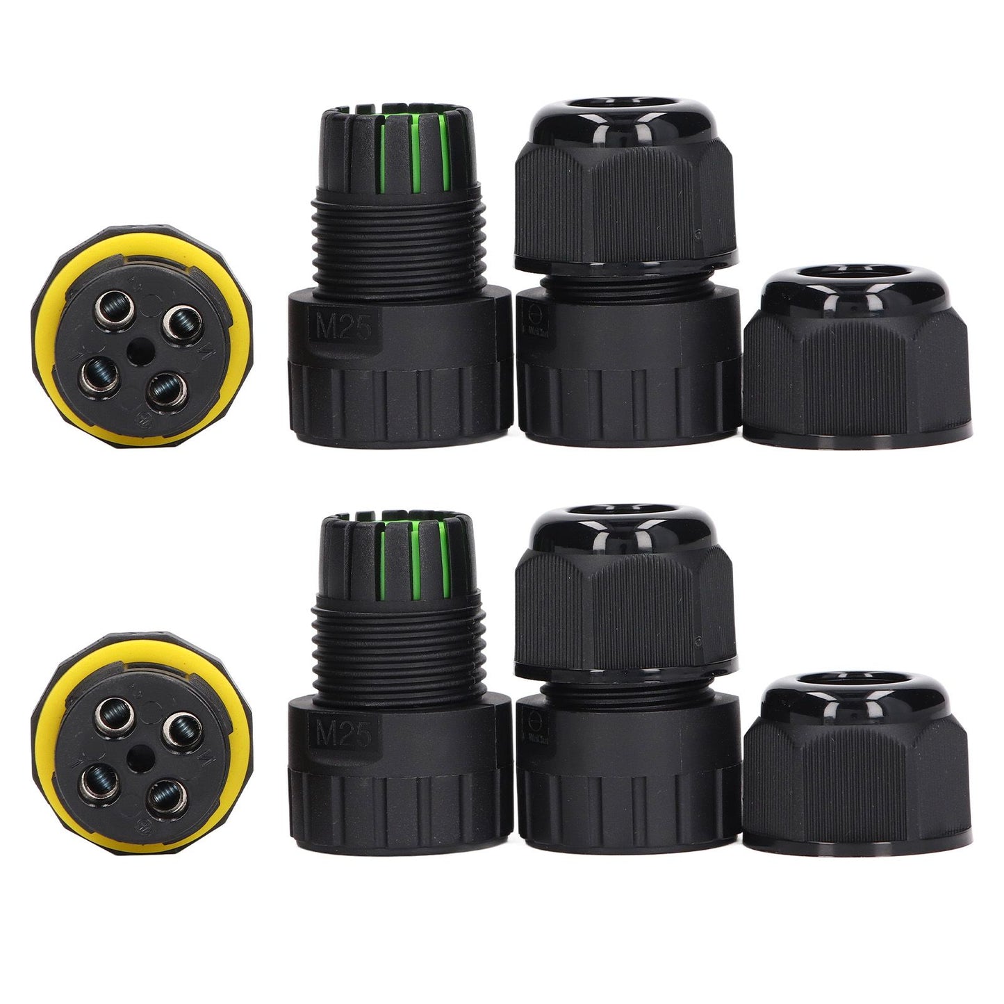 2PCS Junction Box Connector Garden M25 4 Core IP68 Waterproof 10-14mm Electrical Power Cable Junction Box V1294-YM0523-3114220020011
