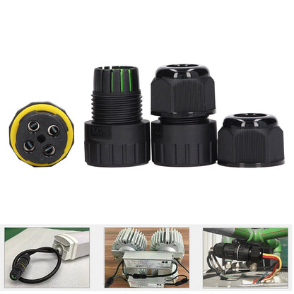 2PCS Junction Box Connector Garden M25 4 Core IP68 Waterproof 10-14mm Electrical Power Cable Junction Box V1294-YM0523-3114220020011