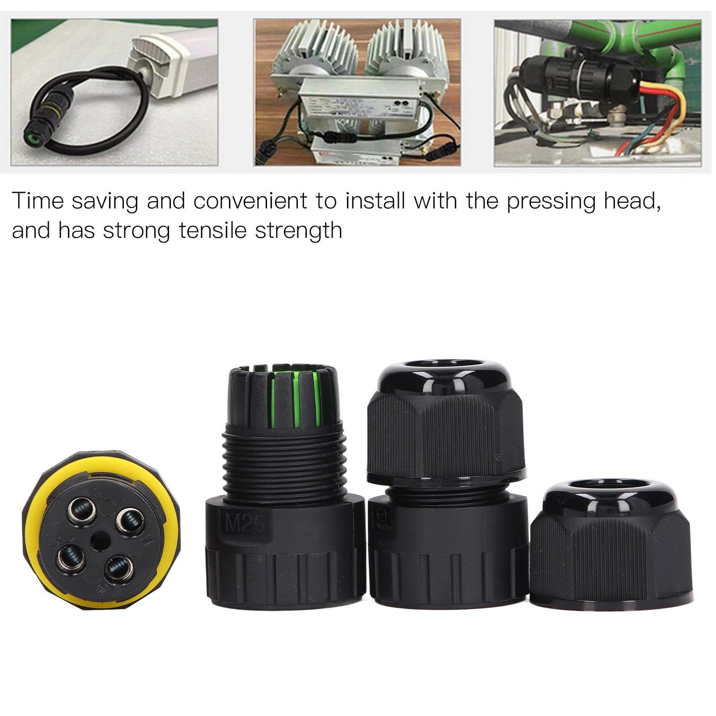 2PCS Junction Box Connector Garden M25 4 Core IP68 Waterproof 10-14mm Electrical Power Cable Junction Box V1294-YM0523-3114220020011