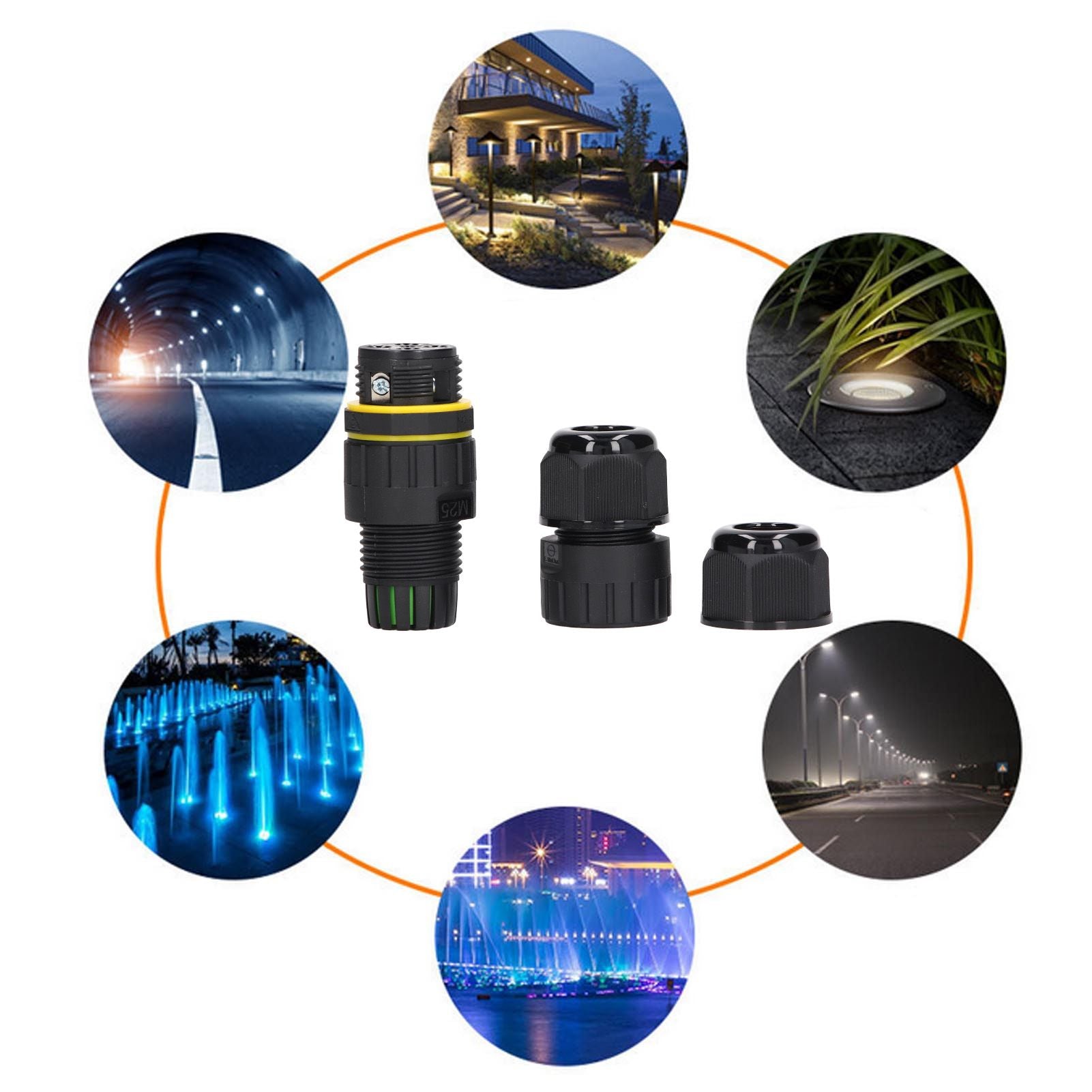 2PCS Junction Box Connector Garden M25 4 Core IP68 Waterproof 10-14mm Electrical Power Cable Junction Box V1294-YM0523-3114220020011