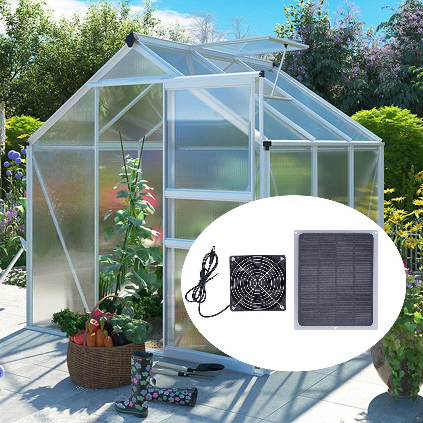 6W Solar Panel Fan with Protecting Net Waterproof Greenhouse Chicken House Solar Fan for Outdoor V1294-YM0523-3114220024111