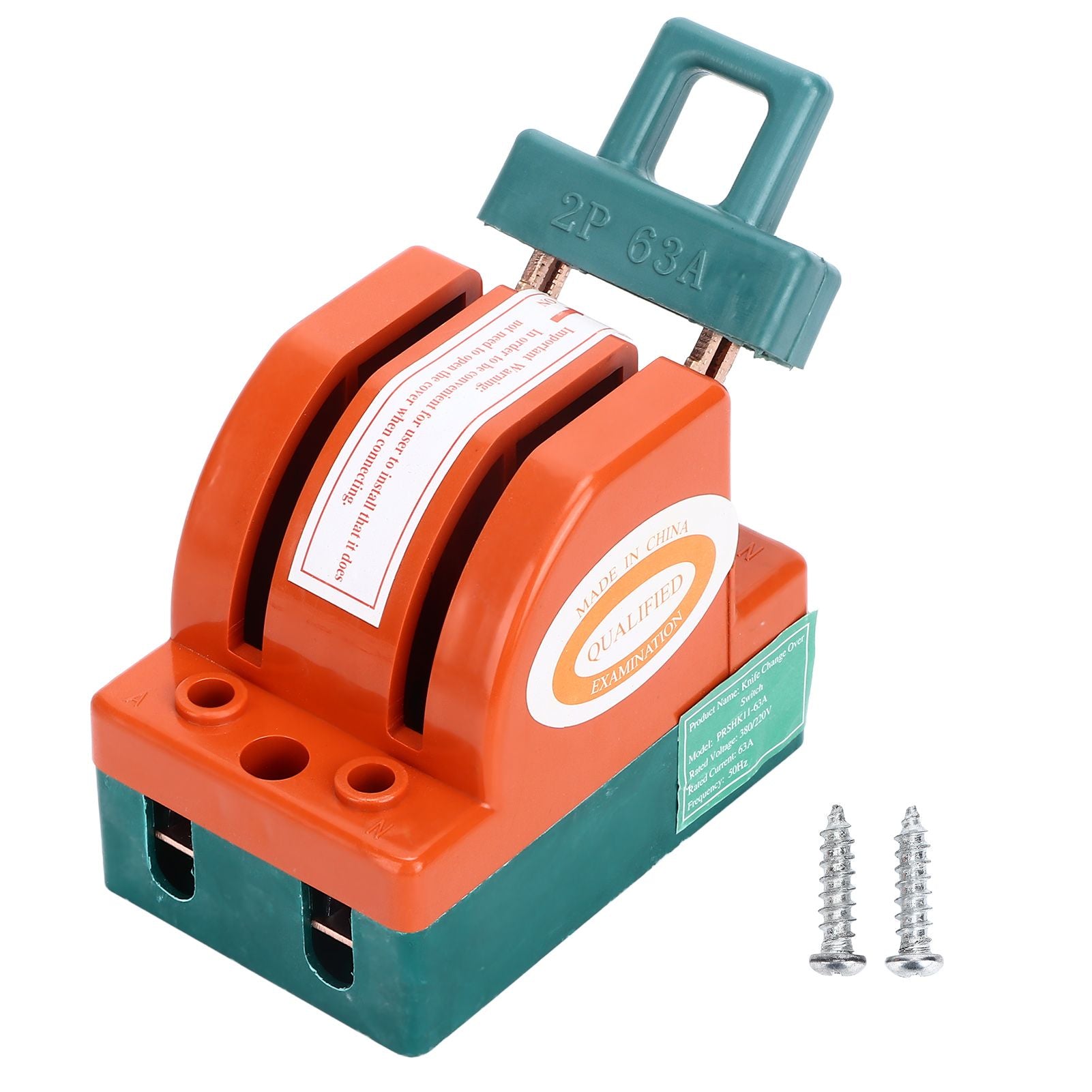 Knife Safety Switch 2 Pole 63A AC 220V Single Throw ABS Copper Disconnect Knife Switch for Fail Safe Circuit V1294-YM0523-3114220024811