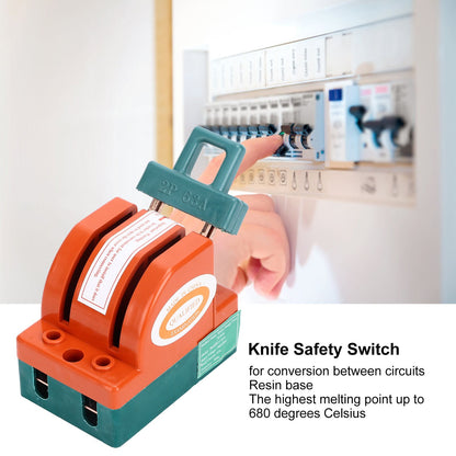 Knife Safety Switch 2 Pole 63A AC 220V Single Throw ABS Copper Disconnect Knife Switch for Fail Safe Circuit V1294-YM0523-3114220024811