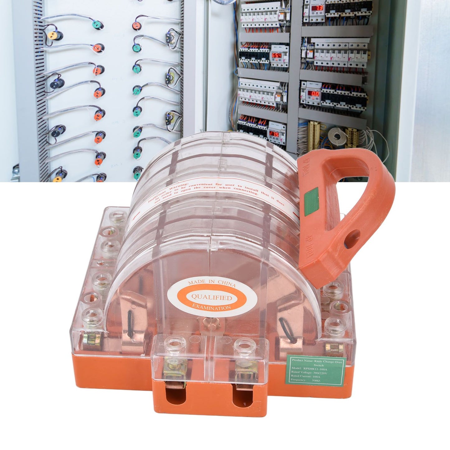 Knife Safety Switch AC380V 100A 4 Pole Double Throw Transparent Shell LED Indicators Disconnect Knife Switch V1294-YM0523-3114220025111