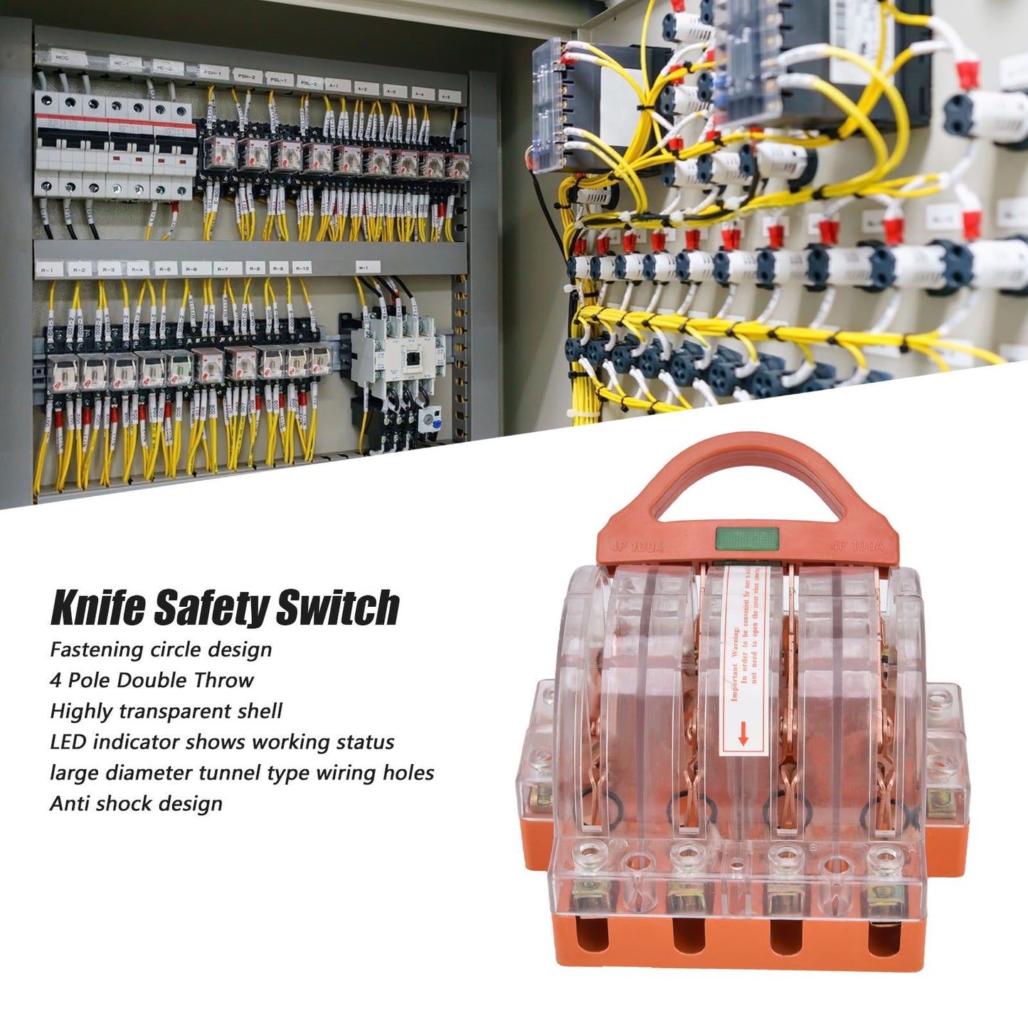 Knife Safety Switch AC380V 100A 4 Pole Double Throw Transparent Shell LED Indicators Disconnect Knife Switch V1294-YM0523-3114220025111