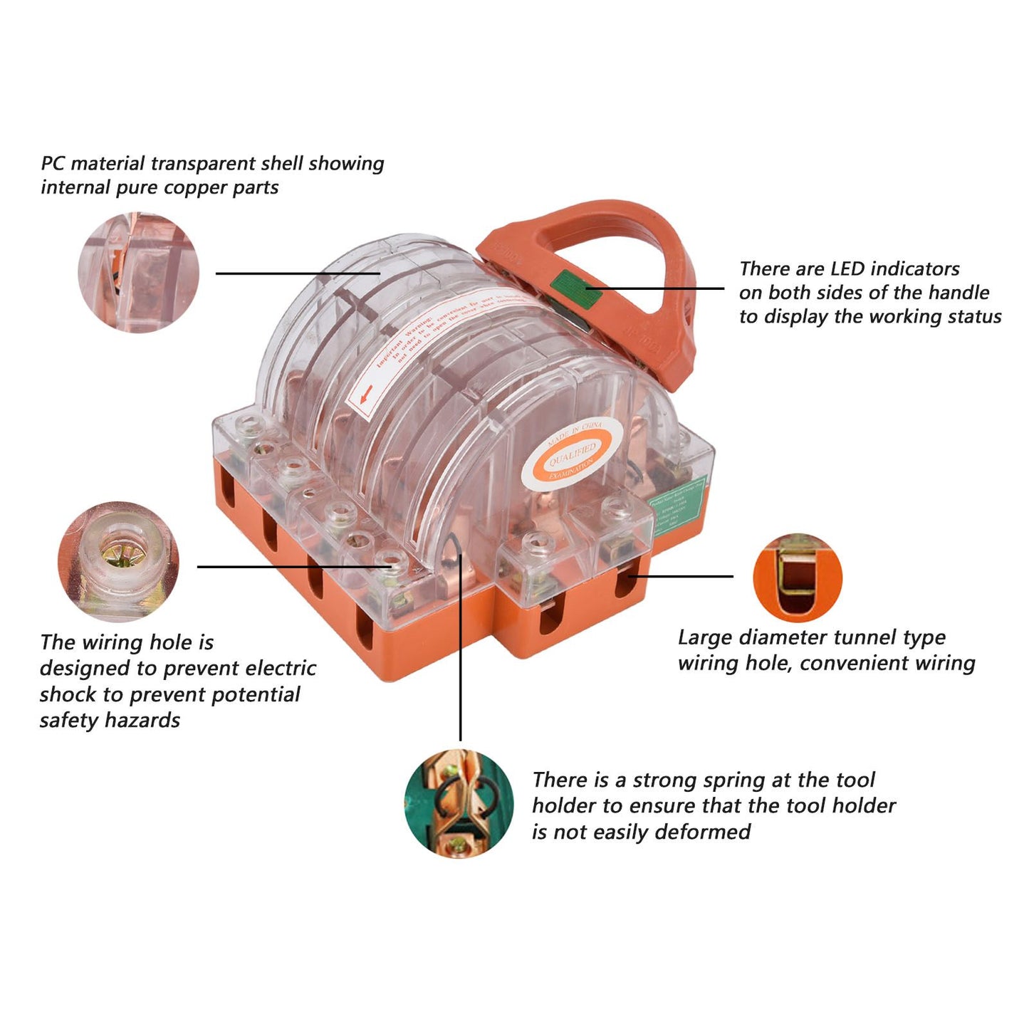 Knife Safety Switch AC380V 100A 4 Pole Double Throw Transparent Shell LED Indicators Disconnect Knife Switch V1294-YM0523-3114220025111