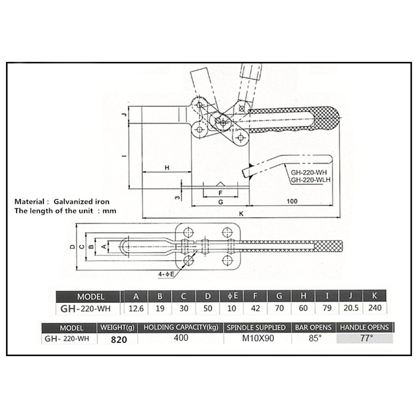 Hand Tool Toggle Clamp Chucking Power 400kg Plastic Handle Double Handle Clamp for Home Decoration Equipment V1294-YM0523-3114220026111