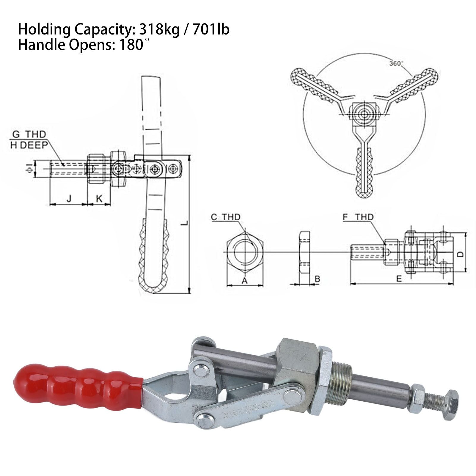 Push Pull Fixture Clamp 701lb Holding Capacity and 180 degrees Handle Opens Quick Release Inline Toggle Clamp V1294-YM0523-3114220026611