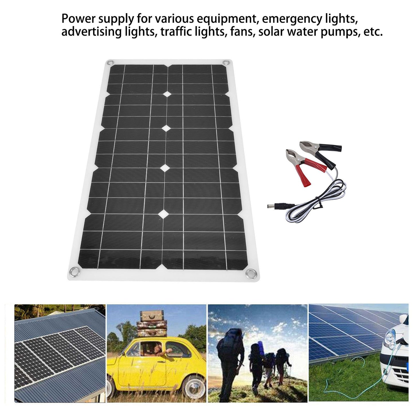 18V 100W Solar Panel Waterproof Solar Charging Panel Outdoor Battery Charger for Household Car Boat V1294-YM0523-3114220026911