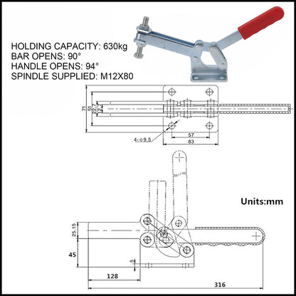 Toggle Clamp Large 630kg Holding Force Heavy Duty Horizontal Quick Release Clamp Fixing Fixture V1294-YM0523-3114220027211