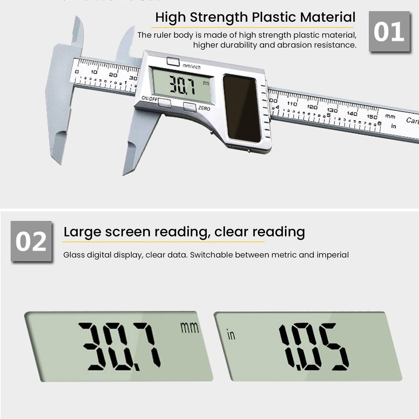 Solar Plastic Caliper 0-150mm Electronic Digital Display Caliper for Engineering Surveying Angle Measurement V1294-YM0523-3114220027411