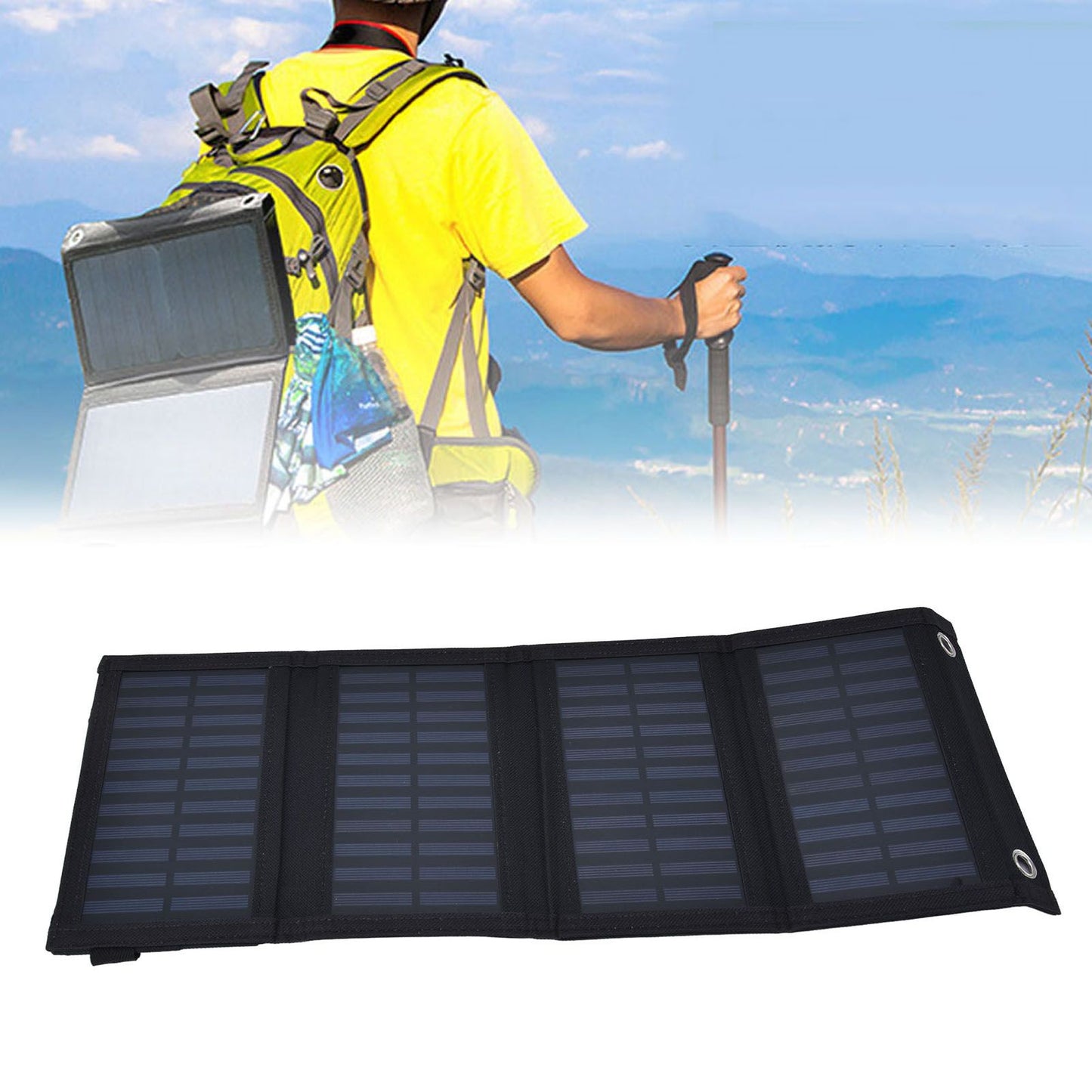 20W Solar Charger 2A 5V High Conversion Rate Solar 4 Folding Bag with USB Output Waterproof Solar Charger for V1294-YM0523-3114220028211