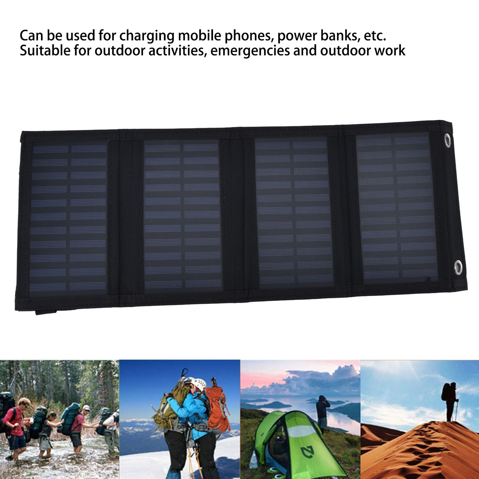 20W Solar Charger 2A 5V High Conversion Rate Solar 4 Folding Bag with USB Output Waterproof Solar Charger for V1294-YM0523-3114220028211