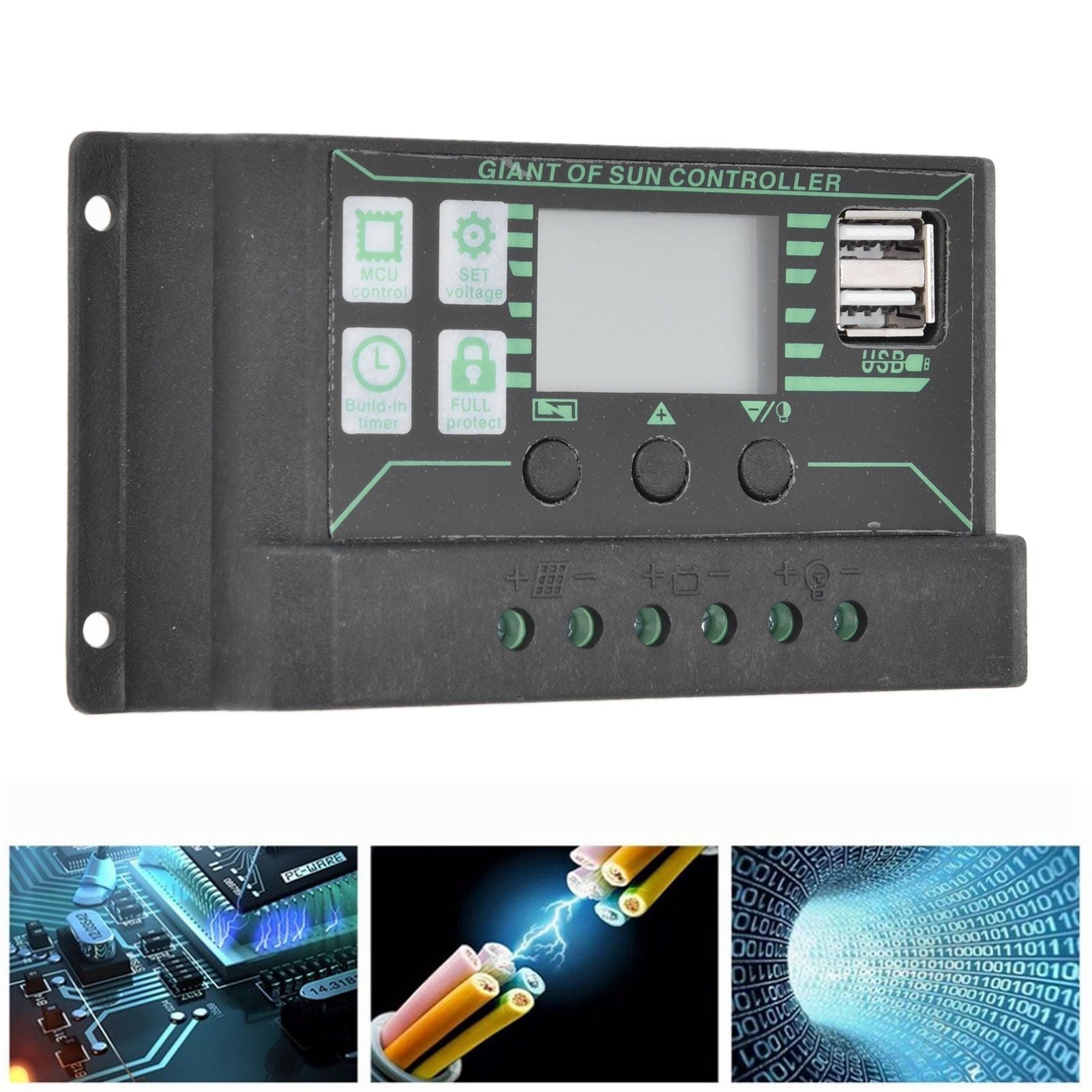 Solar Charge Discharge Controller Adjustable LCD Display PWM Dual USB Photovoltaic MPPT Solar Panel Regulator V1294-YM0523-3114220028512