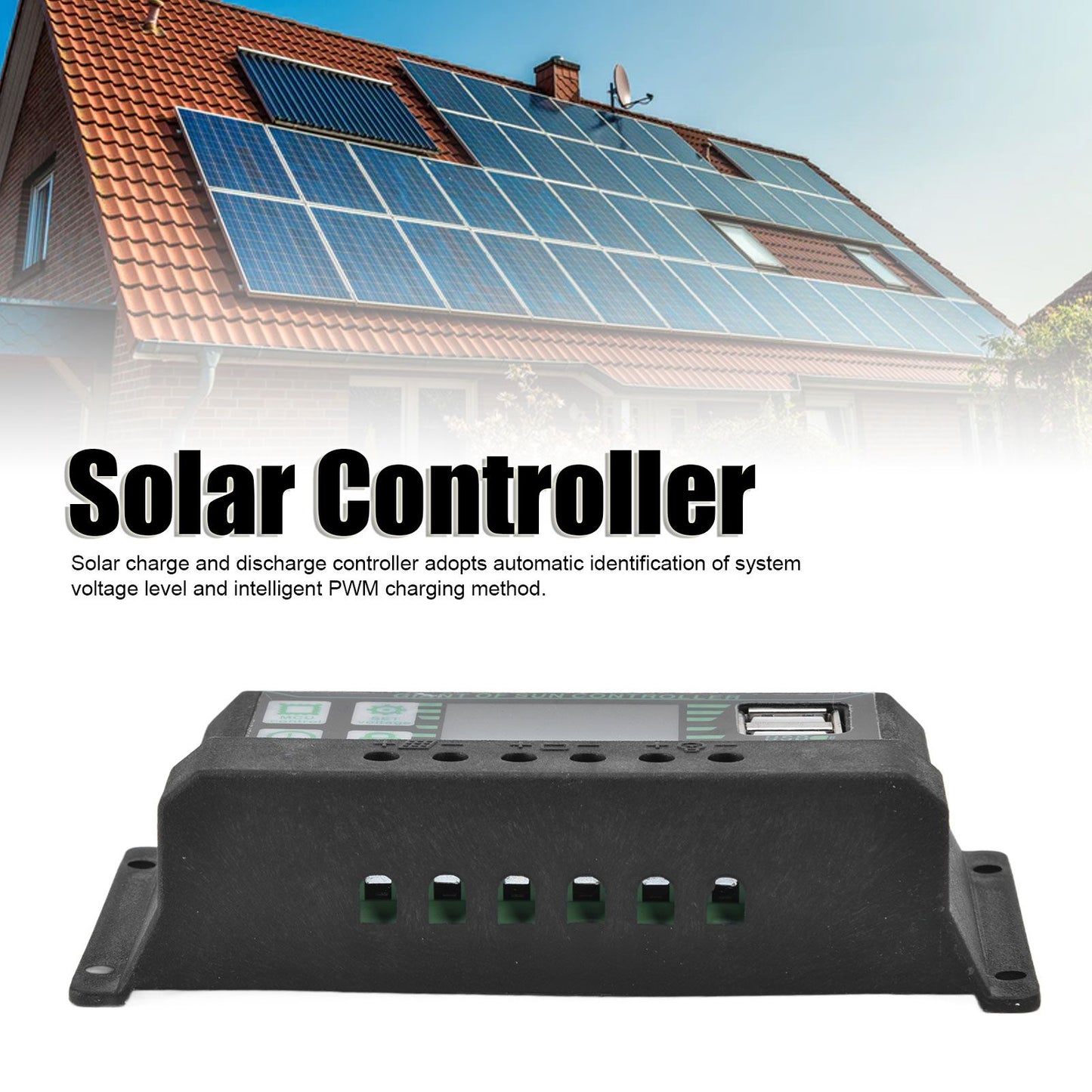 Solar Charge Discharge Controller Adjustable LCD Display PWM Dual USB Photovoltaic MPPT Solar Panel Regulator V1294-YM0523-3114220028512