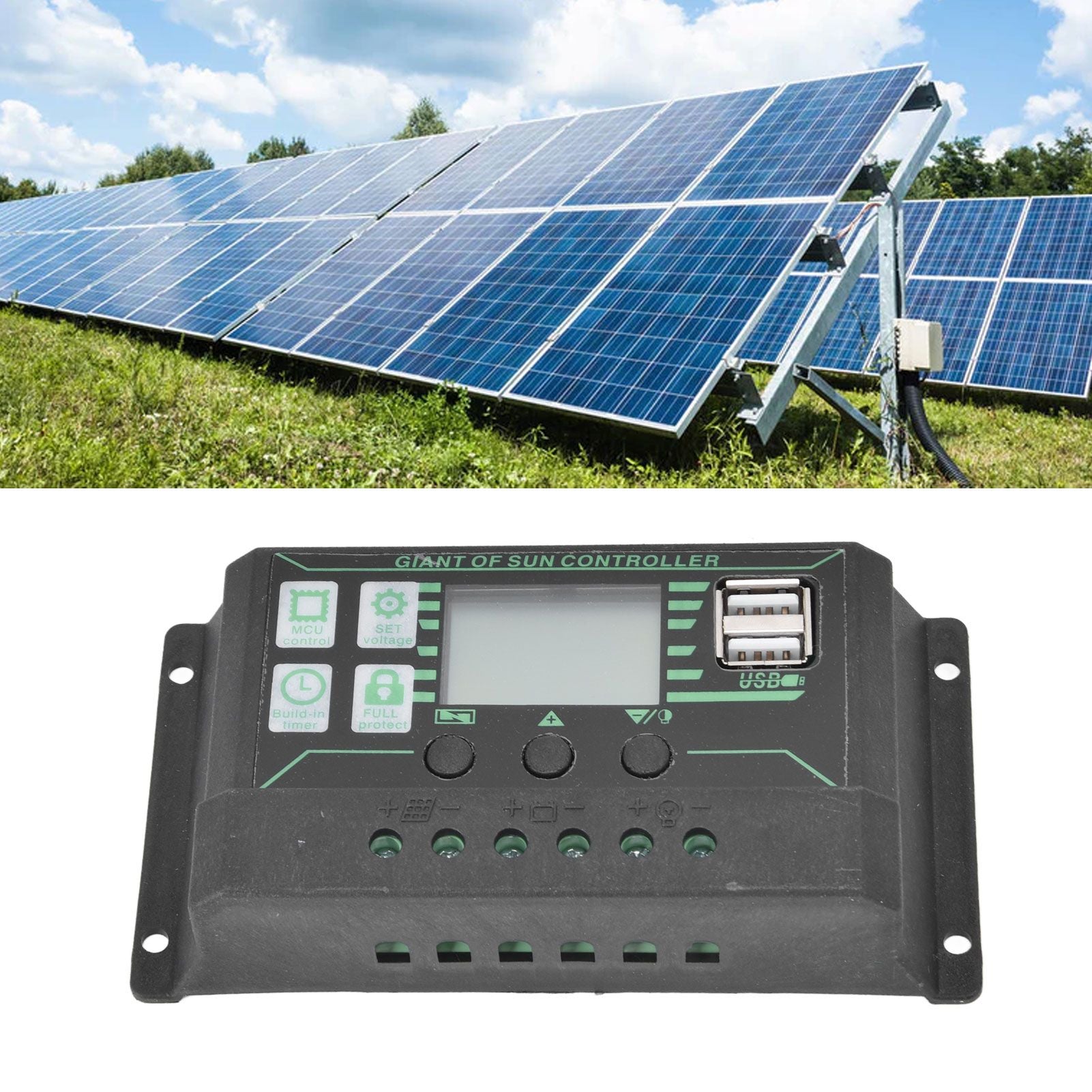 Solar Charge Discharge Controller Adjustable LCD Display PWM Dual USB Photovoltaic MPPT Solar Panel Regulator V1294-YM0523-3114220028513