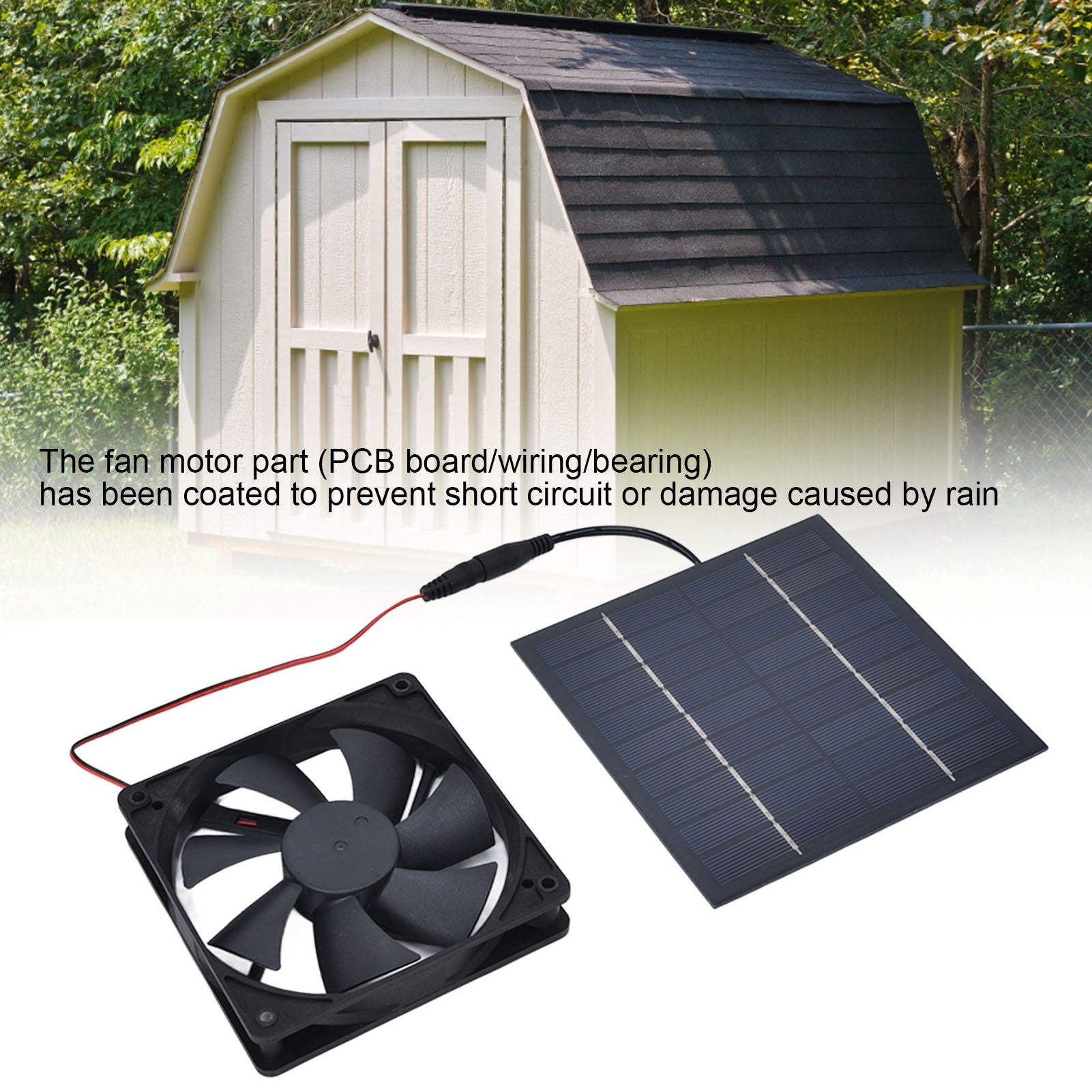 Solar Powered Exhaust Fan 10W Single Fan Waterproof Solar Panel Fan Kit for Chicken Coops Greenhouses V1294-YM0523-3114220029311