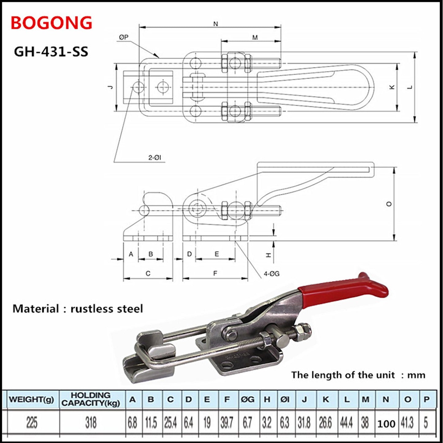 Adjustable Toggle Clamp 318kg Clamping Force Stainless Steel Toggle Clamp Latch Quick Release Lever Clamp for V1294-YM0523-3114220030411
